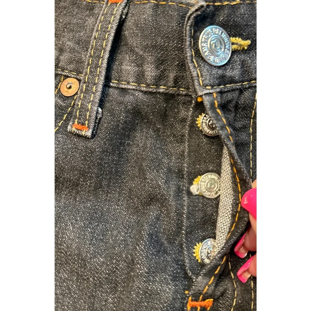 True Religion LOGAN Jeans Mens Black Denim USA Made Size 33W 32L Embroidered